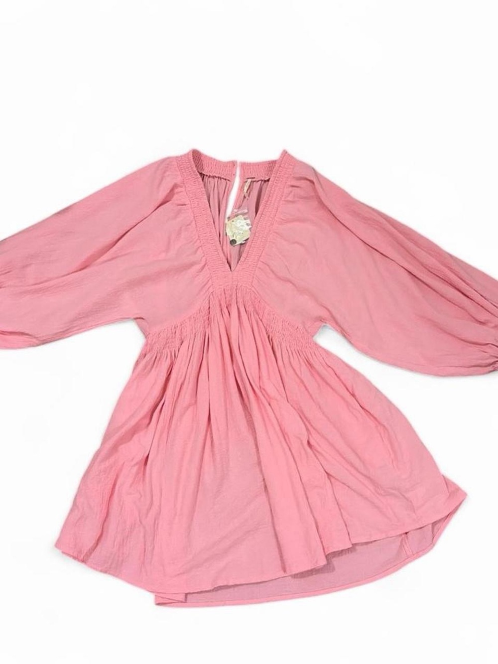 Free People Pink V-Neck Smocked Mini Dress